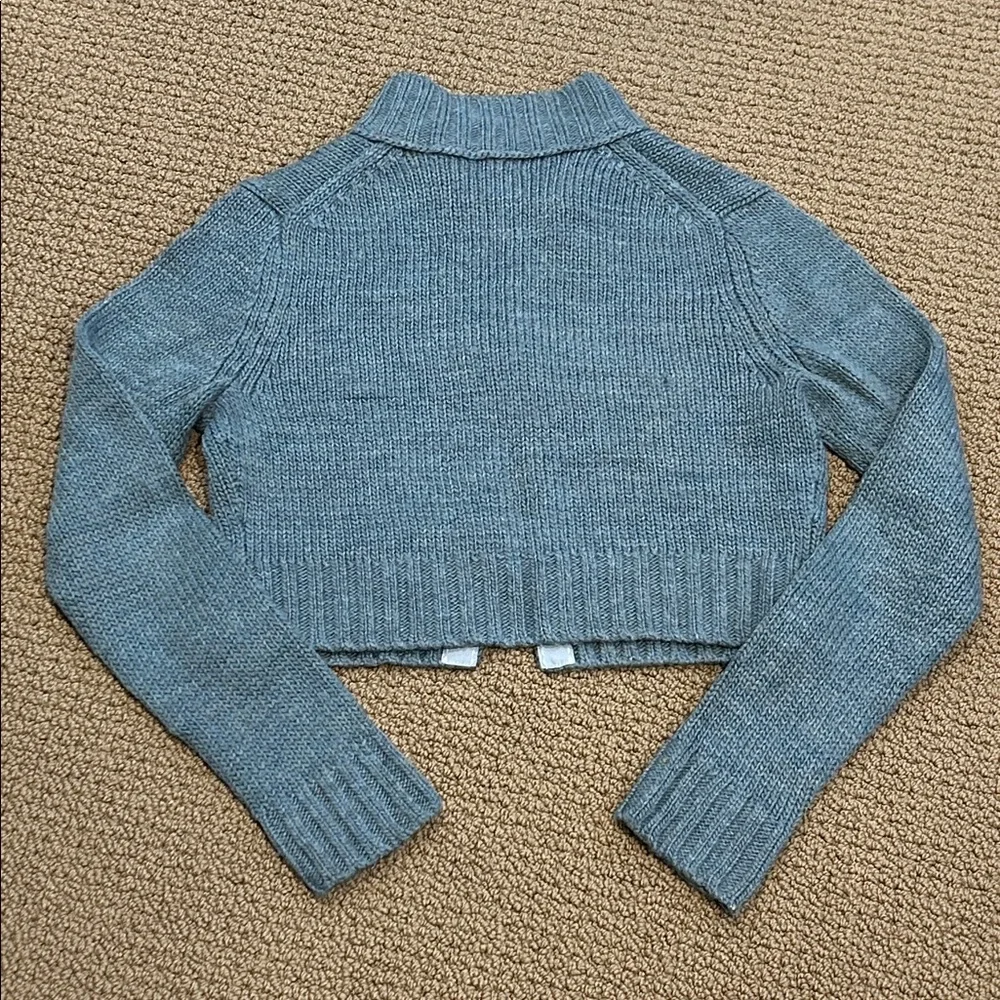Vintage AEO Single Button Front Mock Neck Cropped Cardigan Large Green Blue Gray